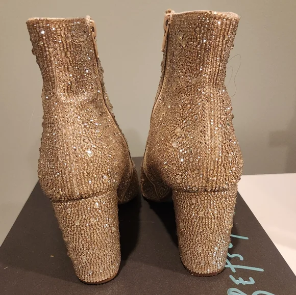 LIGHT GOLD RHINESTONE BLOCK HEEL BOOTIE|  BETSEY JOHNSON, size 7.5 - Picture 13 of 16
